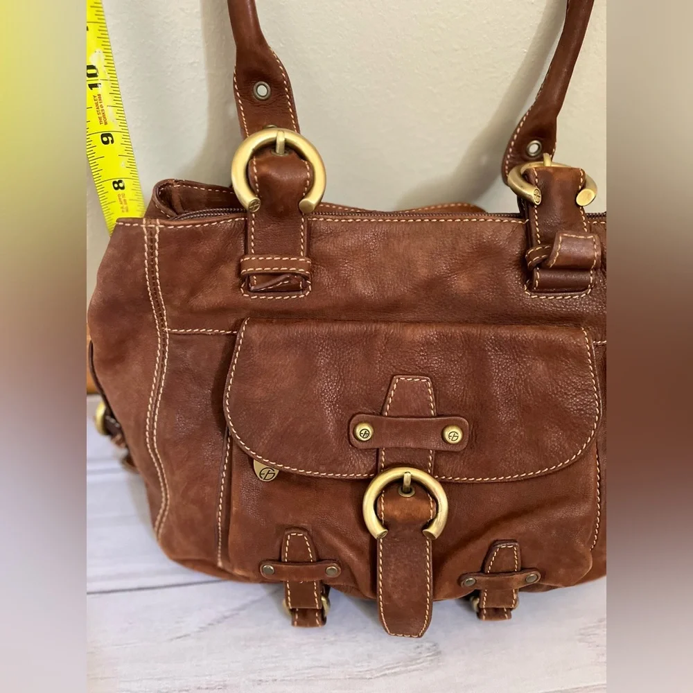 Francesco Biasia brown satchel shoulder bag gold brass hardware with dust bag